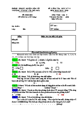 Đề kiểm tra chất lượng cuối học kỳ 2 môn Toán Lớp 5 - Năm học 2019-2020